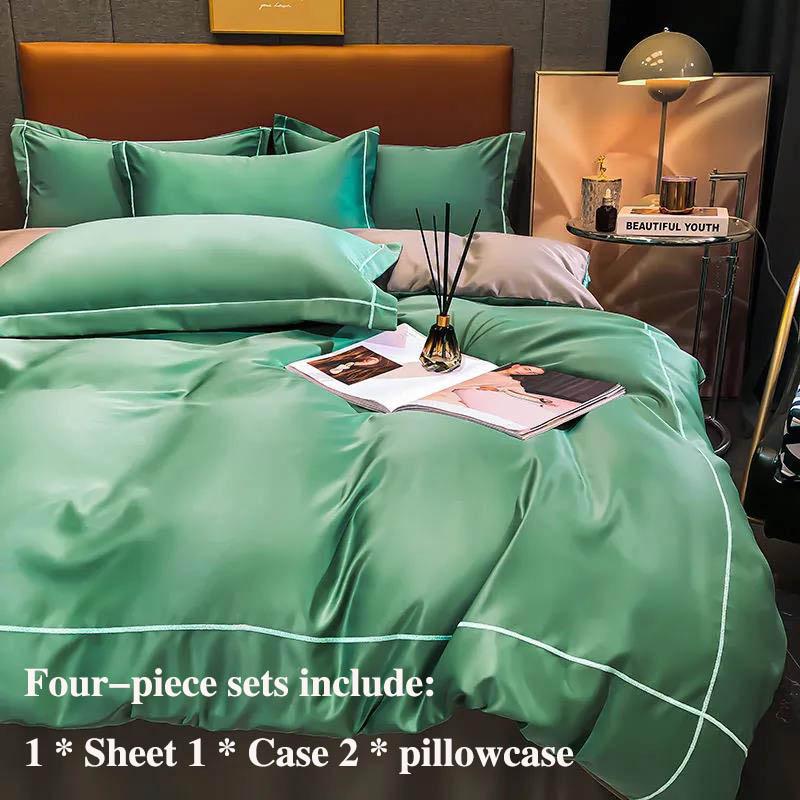 European-style Solid Color Double-sided Ice Silk Four-piece Bed Supplies Silk Slide Diet Water Wash Silk Sheets Were Set of Homes Set