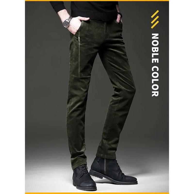 Men's Autumn and Winter Corduroy Casual Pants Slim-fit Pants with Small Feet Male Straight-leg Korean Style Trousers Business Streetwear Elastic Waist