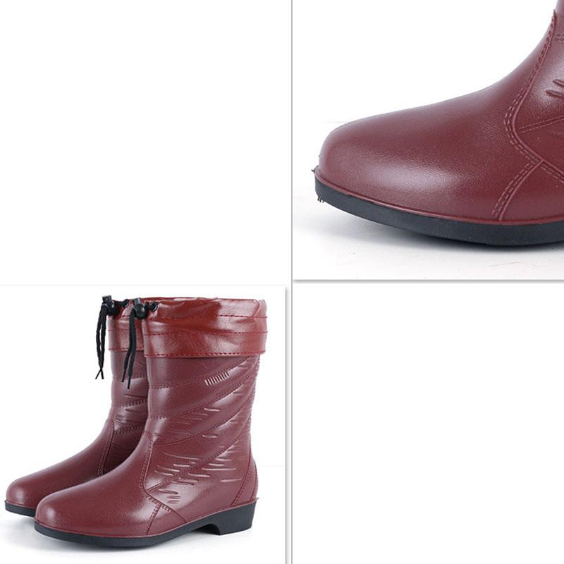 Ladies Rain Boots Mid Tube Faux Leather Anti-Slip Water Shoes Water Boots Kitchen Waterproof Shoes