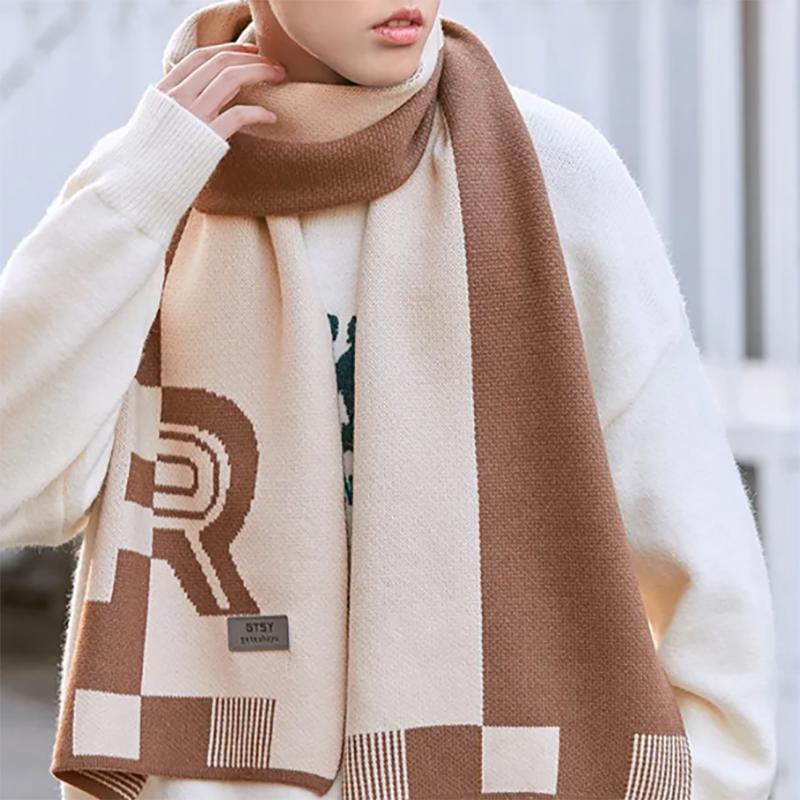 Men's Scarf Winter High-end New Warm Plaid Scarf Boys Trendy Korean Style Long Scarf