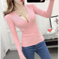 Autumn and Winter Sexy Low-cut Bottoming Shirt Knitted V-neck Tight Sweater Long-sleeved Solid Color Female Top