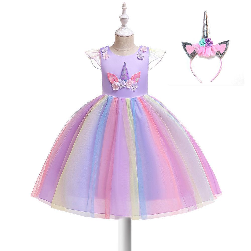 Kids Unicorn Dress for Girls Flower Appliques Ball Gown Little Girl Princess Dresses Elegant Party Costumes Children Clothing