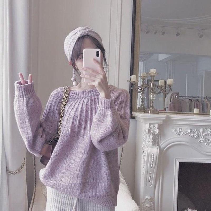 Autumn and Winter Korean Casual Jacket Fashion Loose Knit Sweater Simple Pure Color Youth Female Sweater