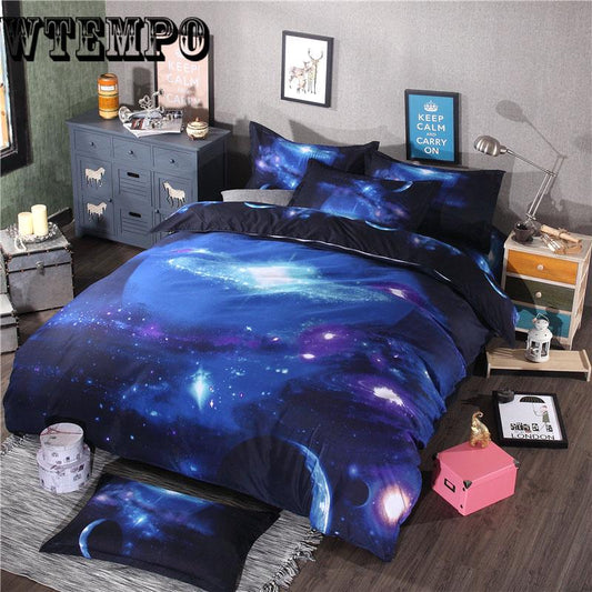 3D Bedding Sets Universe Outer Space Blue Galaxy Quilt Duvet Cover Bed Sheet Sell Pillowcase