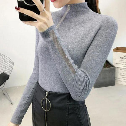 Women's Sweaters Turtleneck Sweater Female Underwear Fall/Winter Slim Rhinestone Knitted Pullover Top Sweater