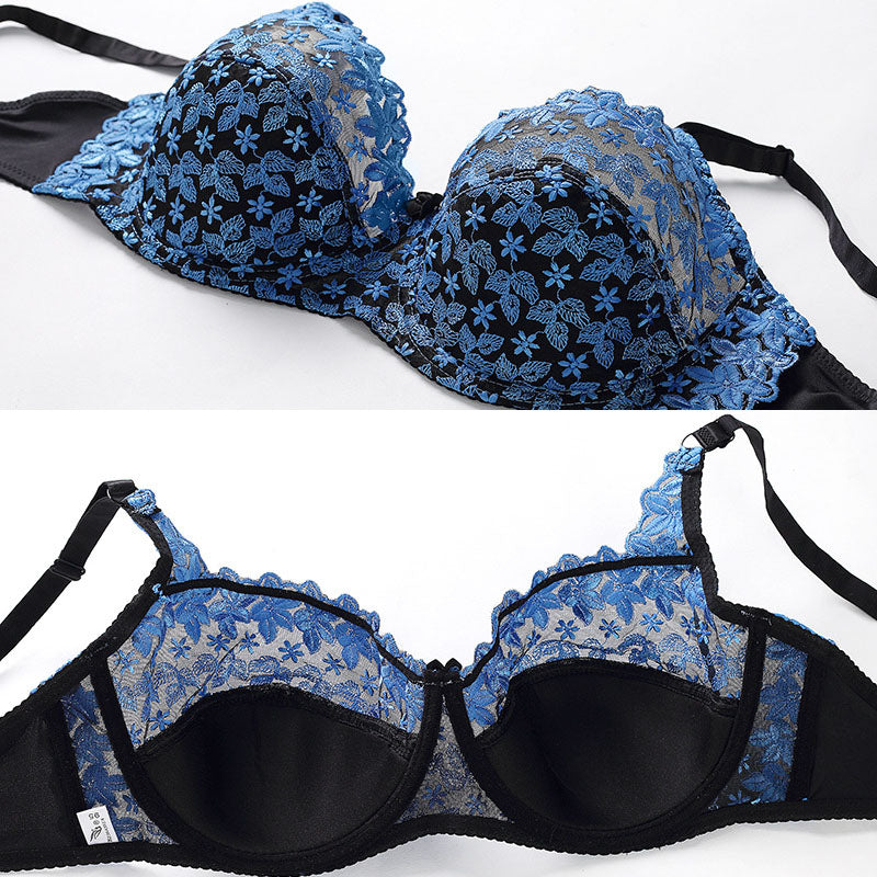 Sexy Push Up Bra Women Sheer Backless Brallete Lace Bra with Underwire Ultra-thin Cup Lace Embroidery Floral C D Cup Bra