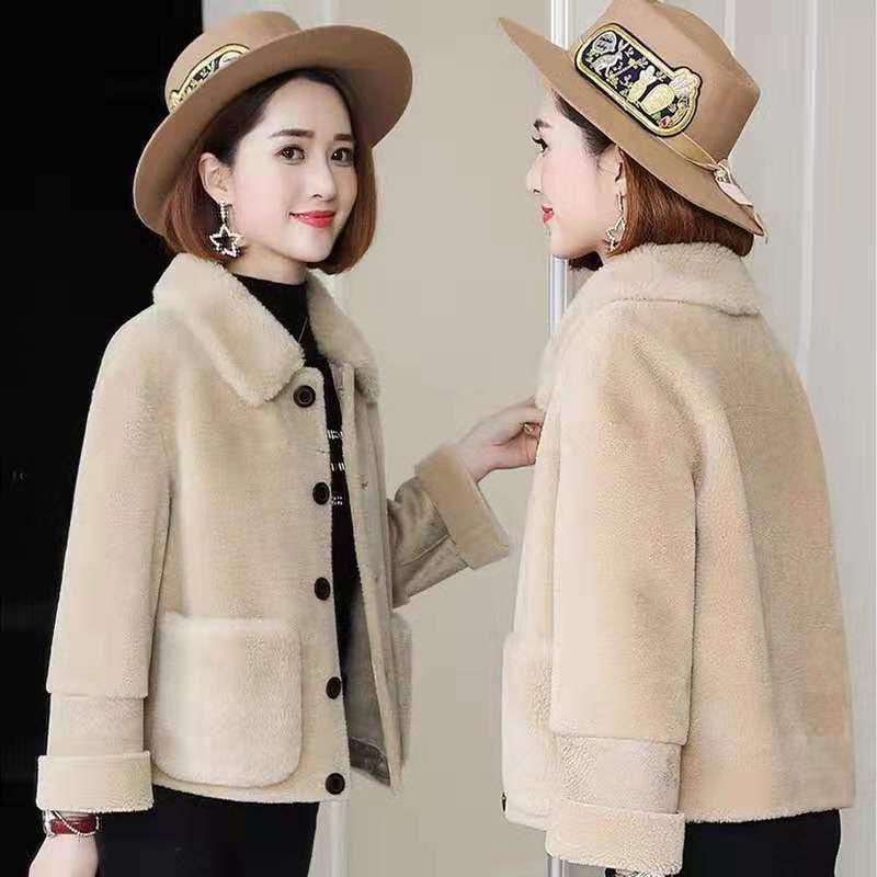 Fur All-in-one Short Grain Velvet Women's Coat  Winter Loose Plus Velvet Thick Lamb Wool Coat