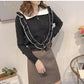 Pofulove sweater women's new Korean sweater loose lapel autumn and winter fungus sweet college style