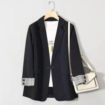 Black Suit Jacket Women's Top Spring and Autumn Temperament British Style Casual Blazer Solid Color Blazer Outwear for Ladies