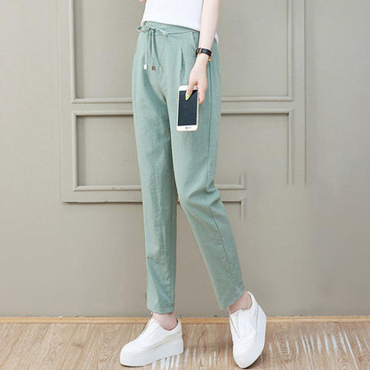 Ice Silk Imitation Cotton and Linen Pants Women's Summer Thin Section Loose and Thin Nine-point Western-style Harem Casual Pants