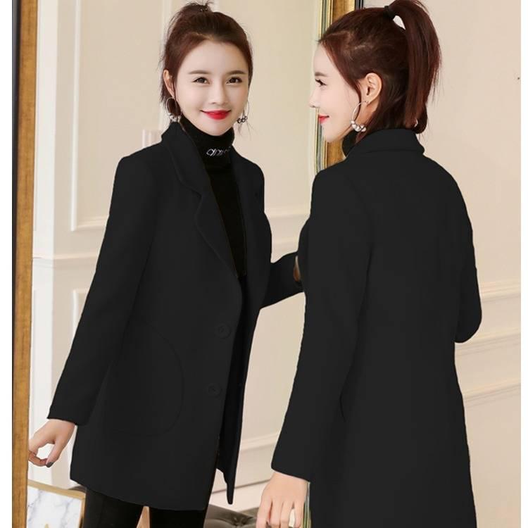 Women Coat Ladies Casual Wool & Blend Solid Color Turn-down Collar Warm Top Mujer Streetwear Outwear