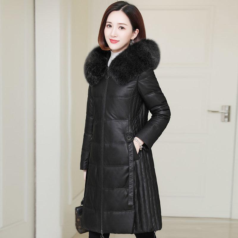 Women's Solid Color Embroidered Down Jacket Mid-length Korean Style Loose Thick Coat Warm Cotton Coat Large Fur Collar Winter Quilted Jacket