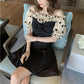 Streetwear Dress Women Summer Polka Dot Transparent Mesh Short Sleeve Spliced A Line Bow Tie Dress