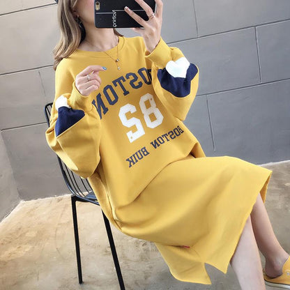 Large Size Mid-length Women's Sweater Autumn and Winter Fashion Trend with Letters Solid Color Women's Jacket