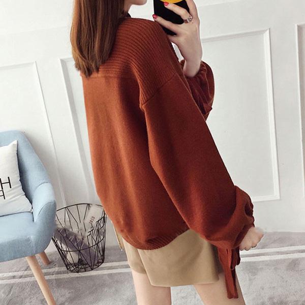 Lantern Sleeve Loose Pullover Women's Knitwear Blouse Puffy Sleeve Outer Wear Coat