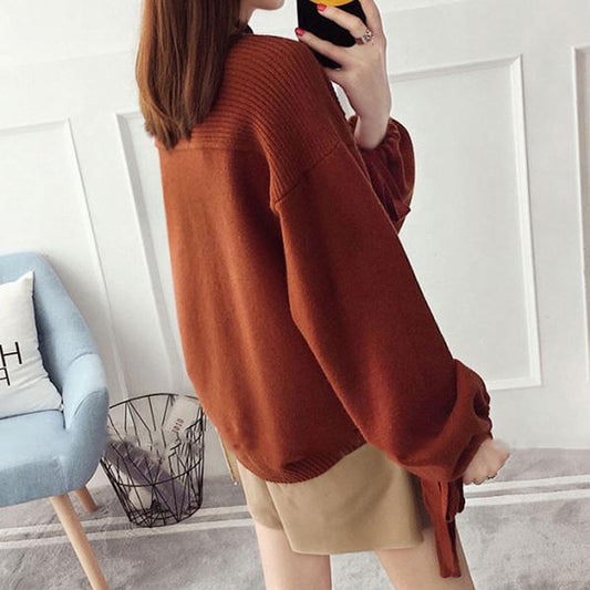 Lantern Sleeve Loose Pullover Women's Knitwear Blouse Puffy Sleeve Outer Wear Coat