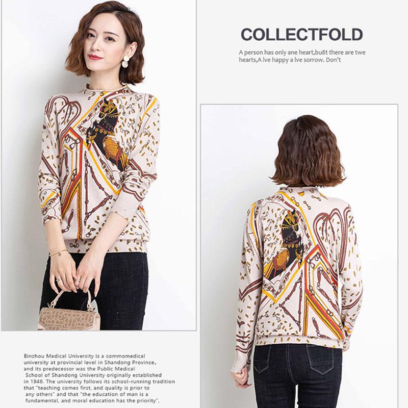 Bohemia Floral Crew Neck Woolen Sweater Women Long Sleeve Warm Printed Cashmere Sweater Knitted Jumper Tops