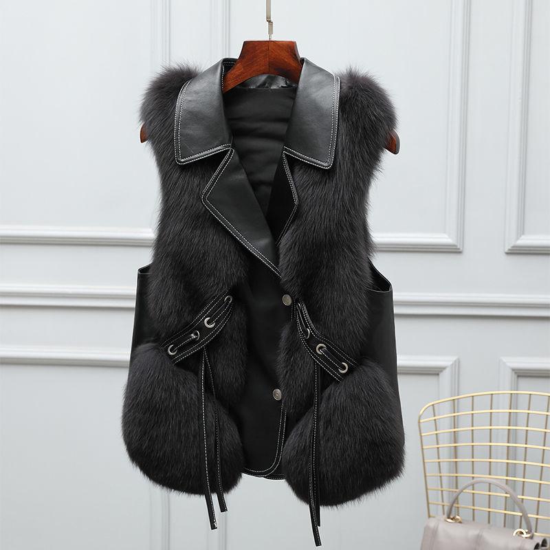 Fur Vest Women's Winter Wear Thick Imitation Fox Fur Vest Faux Fur To Keep Warm Comfortable and Soft Women's Sleeveless Suit Collar Jacket
