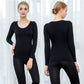 Women Winter Autumn Thermal Underwear Lace O-neck Female Tight Suit Thicken Windproof Comfortable Soft Lining Long Sleeve High Elasticity Tracksuit