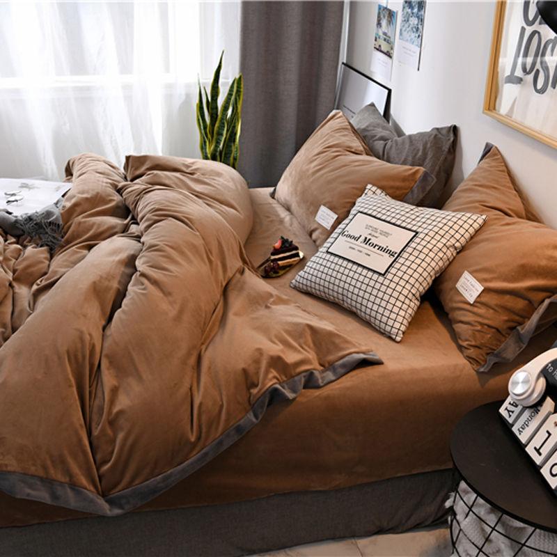 Winter Four-piece Set Double-sided Velvet Thick Short Plush Bed Linen Quilt Cover Coral Velvet 4-piece Set
