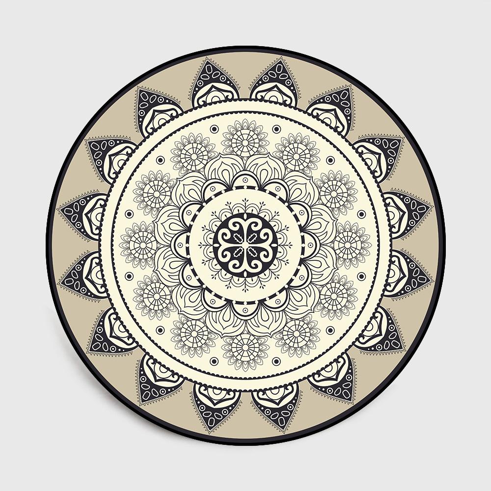 Round Carpet Ethnic Style Mandala Geometric Lotus Pattern Round Living Room Carpet Bedroom Non-slip Floor Mat Carpet