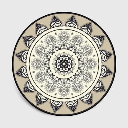 Round Carpet Ethnic Style Mandala Geometric Lotus Pattern Round Living Room Carpet Bedroom Non-slip Floor Mat Carpet