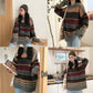 Pofulove loose college style jacquard diamond round neck sweater women's hedging wild students