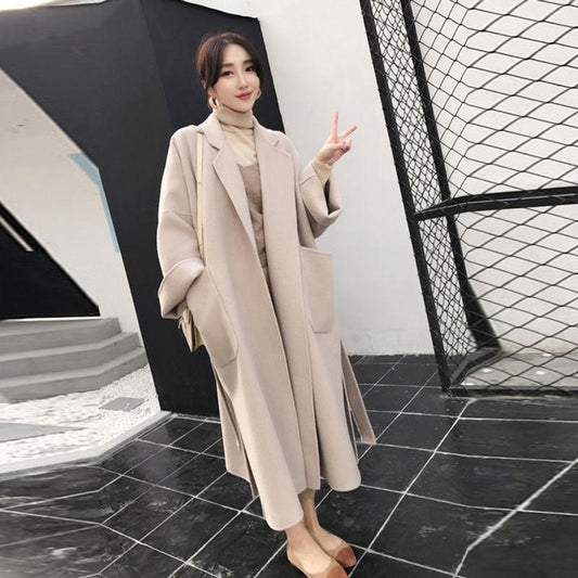Urban Fashion Solid Women Casual Woolen Coat Female Long Windbreaker Jackets Korean Wool Coat Lady Overcoats