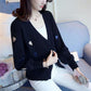 Spring and Autumn Fashion Simple Coat V-neck Loose Cardigan Top Love Pattern Female Sweater