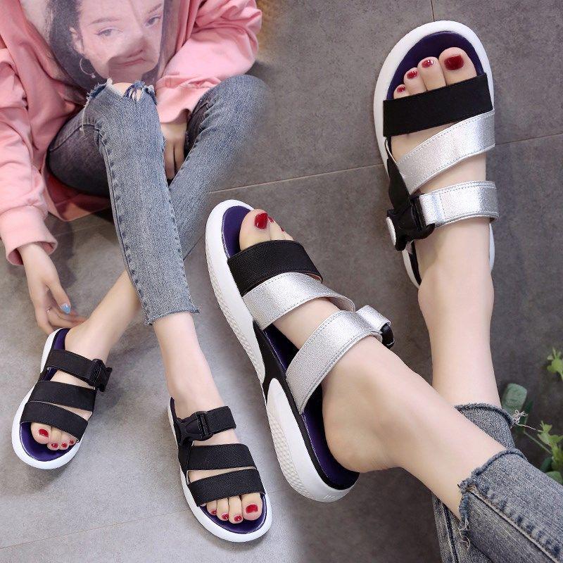 2020 Sexy Korean Flat Bottom Wild Ins Fairy Beach Sandals Female Net Red Student Korean Version College Style