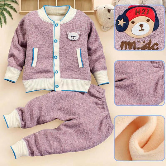 Plush Knit Children's Autumn and Winter Baby Clothes Two-piece Boy Cotton Suit Autumn Clothes Cardigan Jacket Baby Cute Home Service
