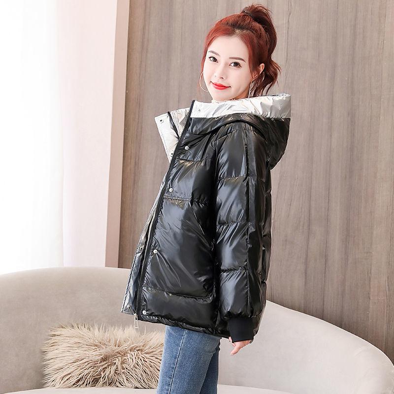 Glossy Cotton-padded Jacket Women's Short Cotton-padded Jacket Loose Bread Clothes Winter Cotton-padded Jacket Hooded Jacket