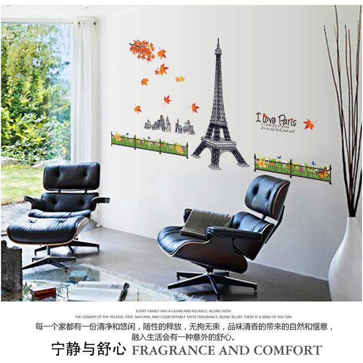 Tower construction French style Eiffel Paris romantic love PVC decorative wall stickers