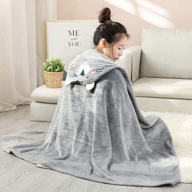 Cute Cartoon Lazy Nap Blanket Shawl Cloak Cloak Office Air Conditioning Blanket Coral Fleece Cover Leg Blanket Skin-friendly Soft and Warm