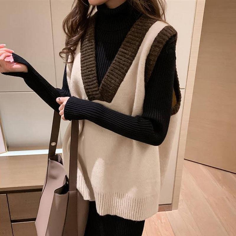 Vests Women Patchwork Style High Quality Knitted All-match Retro Pullover Leisure Women Sweater Vest