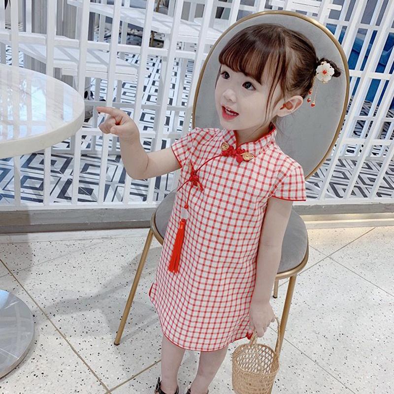 Children's Clothing Girls Spring and Summer Children's Self-cultivation Cheongsam Dress Princess Dress Chinese Style Retro Dress