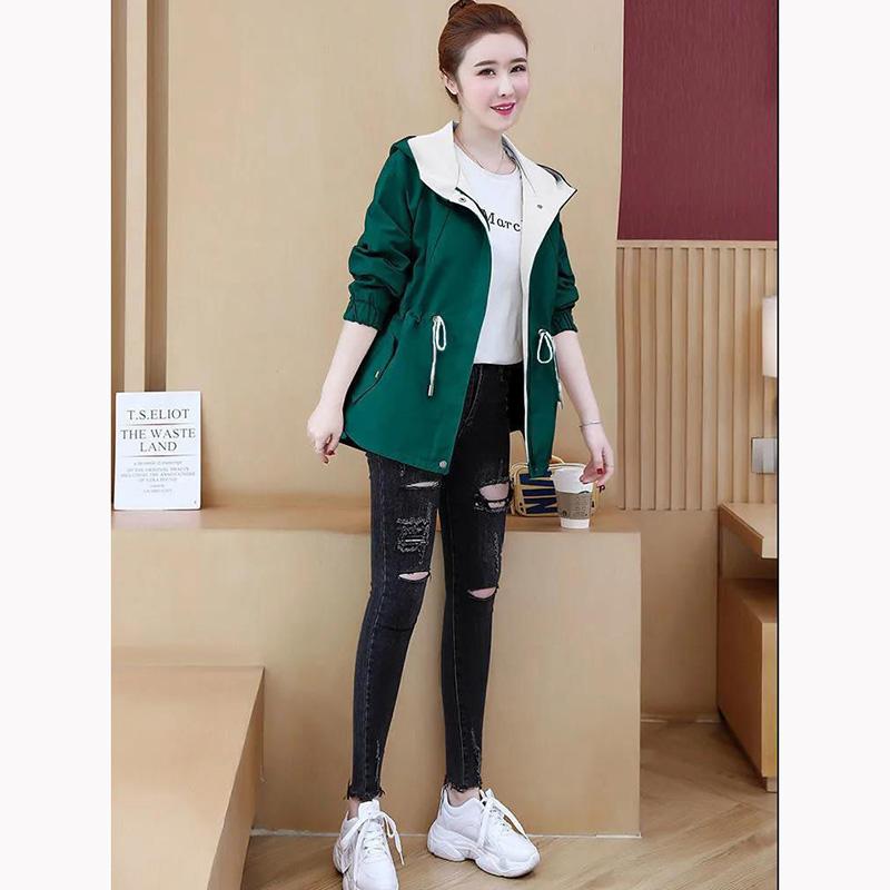 Spring Hooded Windbreaker Coat Women's Mid-length Waist Tightening Korean Style All-match Loose Thin Coat Jacket