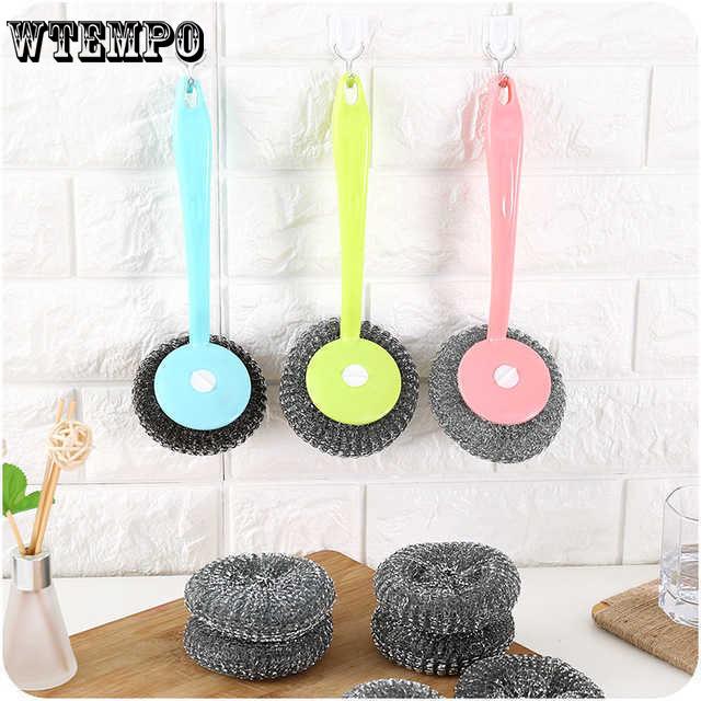 Brand Wire Ball Cleaning Brush Multi-purpose Long Handle Pot Dish Bowl Wash Kitchen Tool
