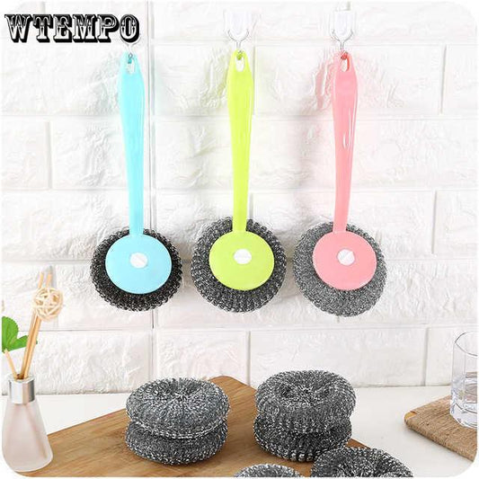 Brand Wire Ball Cleaning Brush Multi-purpose Long Handle Pot Dish Bowl Wash Kitchen Tool