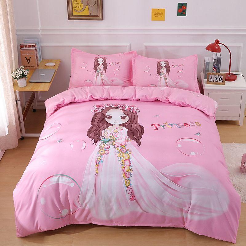 Cartoon Children's Big Version of The Flower Skin Four-piece Set Thick Grinding Princess Windbedding