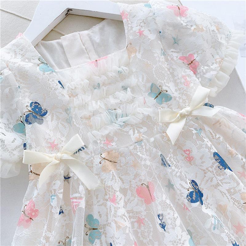 Girls Princess Dress Birthday Party Evening Dress Children Korean Style Foreign Butterfly Lace Dress Girl Puff Sleeve Dress