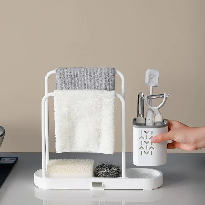 Kitchen Rag Drain Rack Cup Brush Steel Ball Baijie Arrangement Rack Sponge Supplies Hanging Dishcloth Storage Artifact