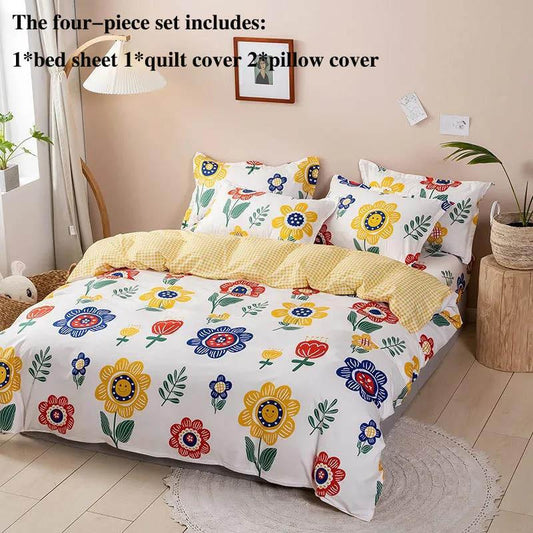 Bed Sheet Four-piece Bed Cover Non-slip Duvet Cover Bed Sheet Pillowcase Set 1.5 M 1.8 M Bed Home Pink Strawberry