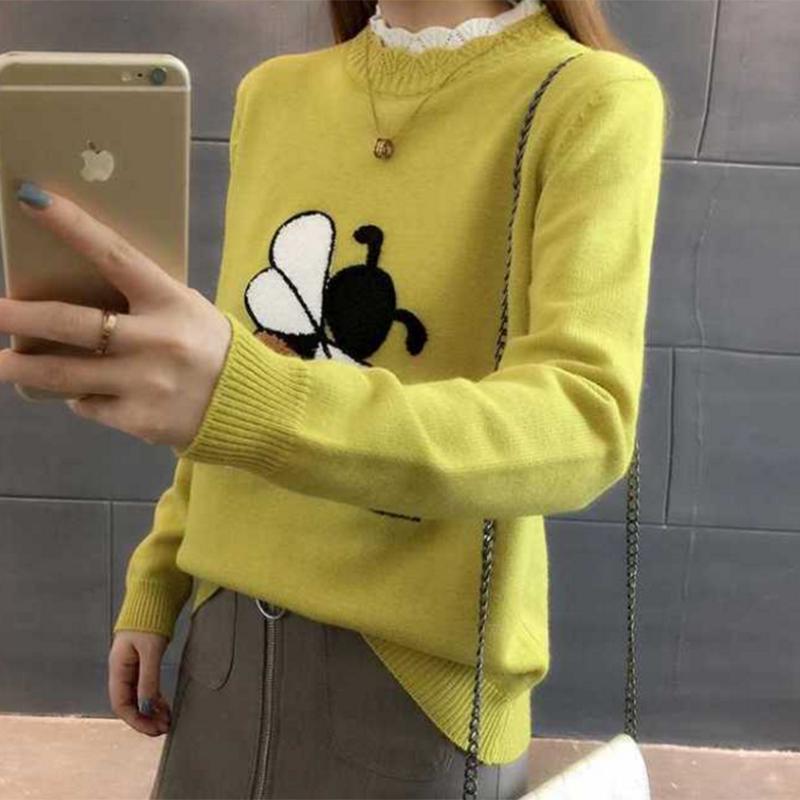 Pofulove Knitted Top Winter  Long Sleeve Sweater Winter Half-high Collar Thick Sweater Women
