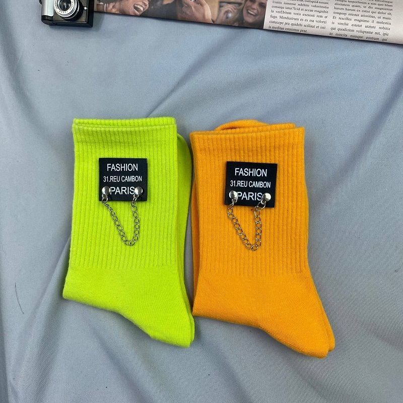Two Pairs of Candy Color Chain Socks Korean Fashion Sports Cotton Socks
