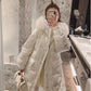 Fluffy Big Fur Collar Disposable Sequins Shiny Down Padded Jacket Women Mid-length Thick Loose Bread Coat Warm Cotton Coat Jacket Women