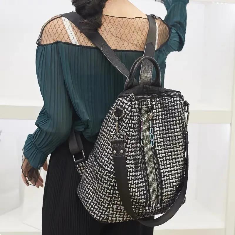 Soft Leather Backpack Ladies Casual Versatile Leather Backpack Lightweight Travel Bag