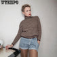 Heap Pile Neck Sweater Women Loose Casual High Neck Sweater Spring Autumn Striped Pullover Sweater