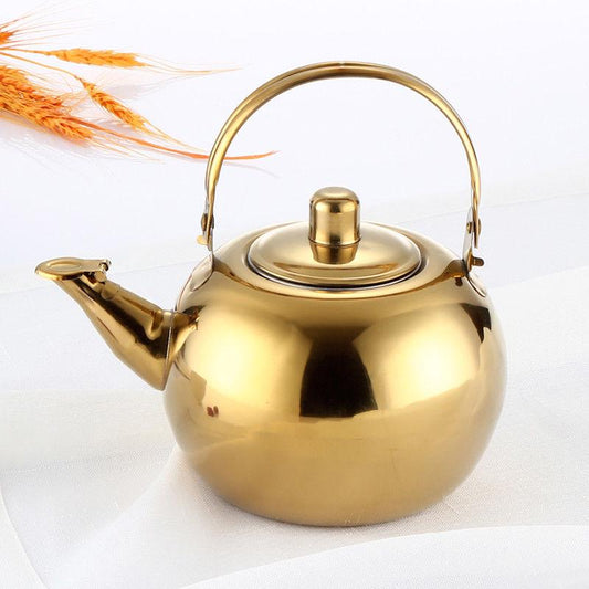 Stainless Steel Tea Pot Gold Tea Kettle With Tea Strainer Outdoor Camping Tea Set Flower Tea Set Puer Kettle Kitchen Water Pot