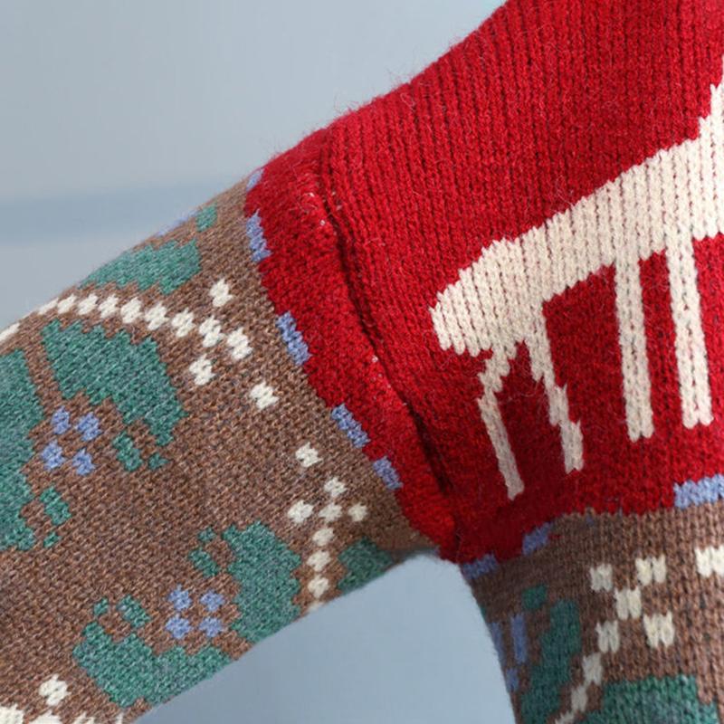 Christmas Sweater Cardigan Jacket Women Loose Thick New Year Red Deer Jacquard Retro Knitted V-neck Long-sleeved Warm Sweater Jacket